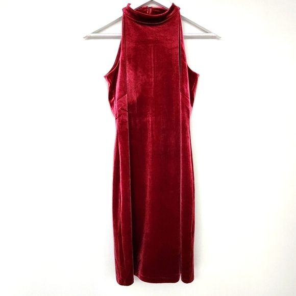 White House Black Market Burgundy Halter Velvet Dress Size 00 - Picture 1 of 8